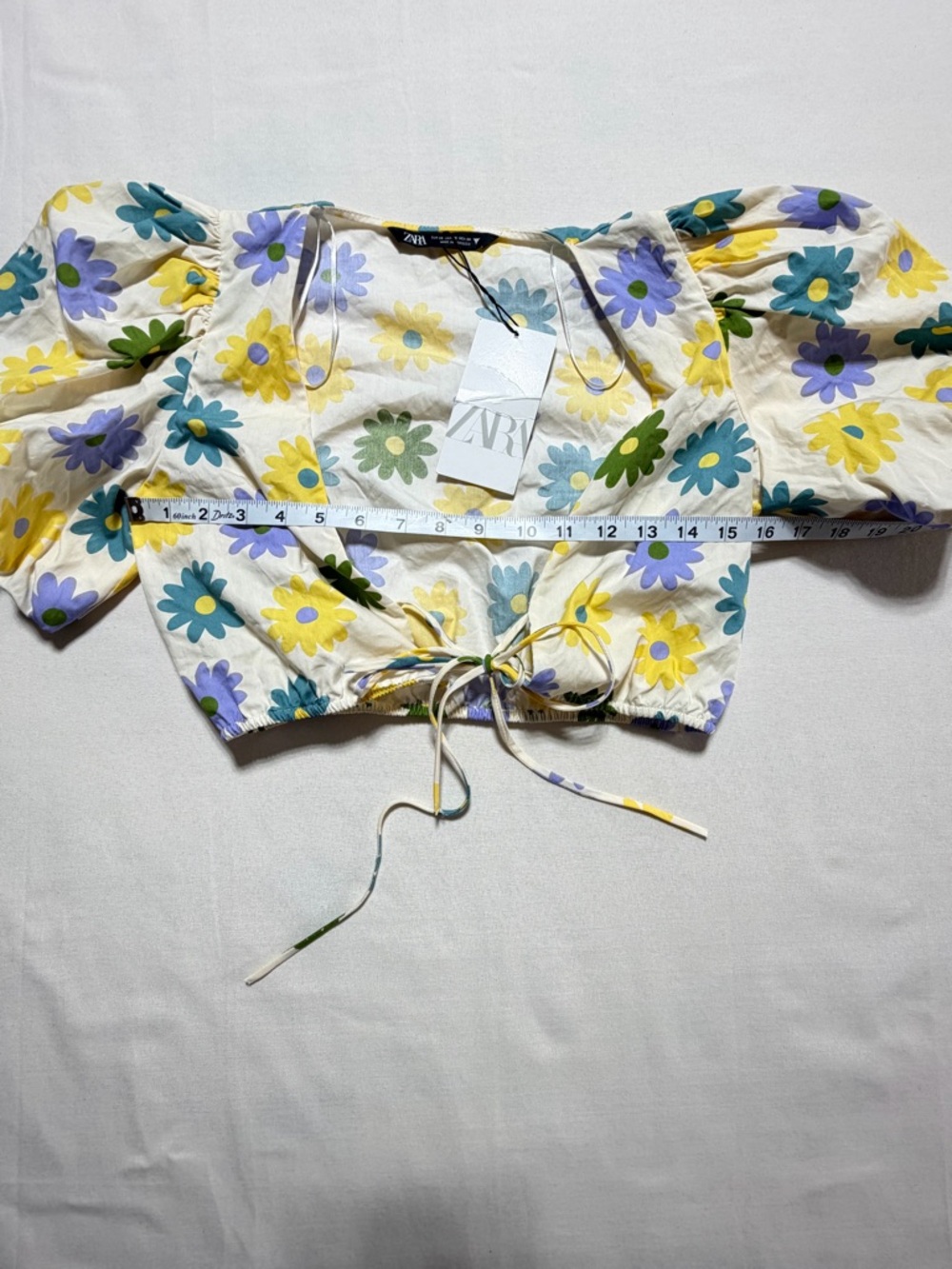 NWT Zara Floral Puff Sleeve Crop Top XS Tie Front Boho Cottagecore - Picture 6 of 6
